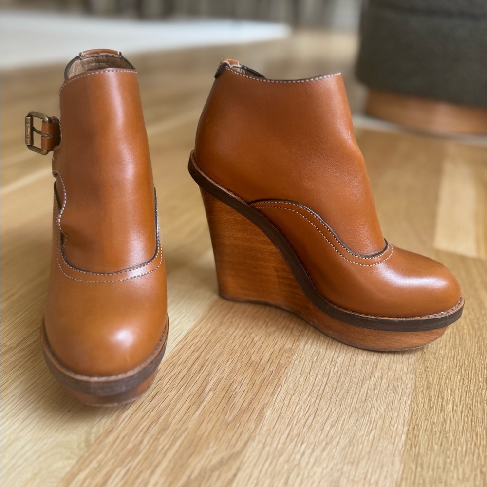 Chloe Brown Leather Wedge Boots